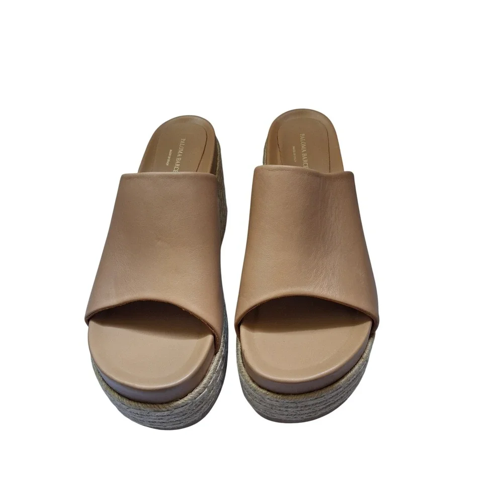 Paloma Barcelo Tan Leather Espadrille Platform Wedge Sandals Mules Spain Size 40